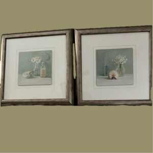 Framed Picture with Seashell and Flowers and A Bottle